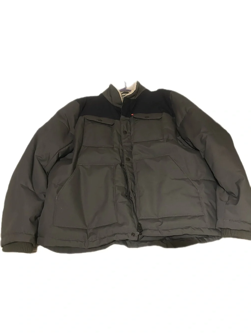 Levi's Olive Green Puffer Jacket with Black Shoulder Yoke